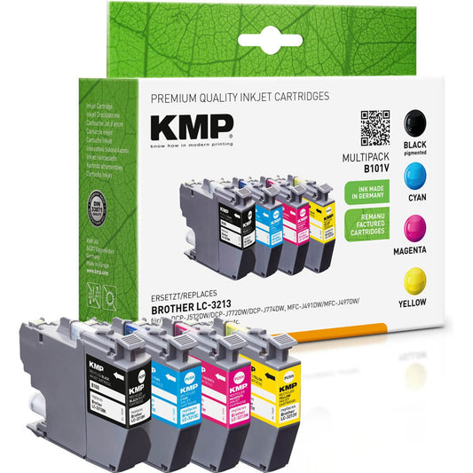 KMP B101V schwarz, cyan, magenta, gelb Druckerpatronen kompatibel zu brother LC-3213VAL, 4er-Set | 1539,4005 | 1 Pack = 4 St.