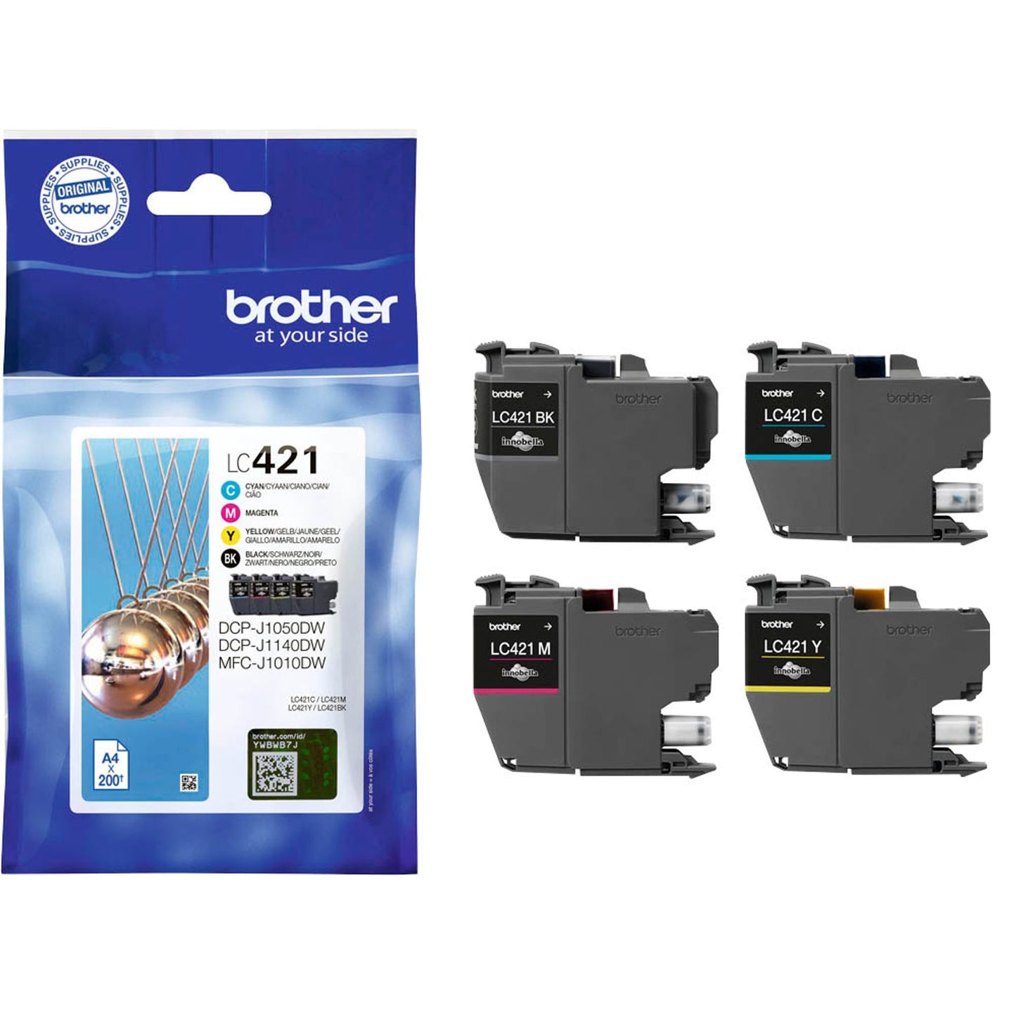 brother LC-421VAL schwarz, cyan, magenta, gelb Druckerpatronen, 4er-Set | LC421VAL | 1 Pack = 4 St.