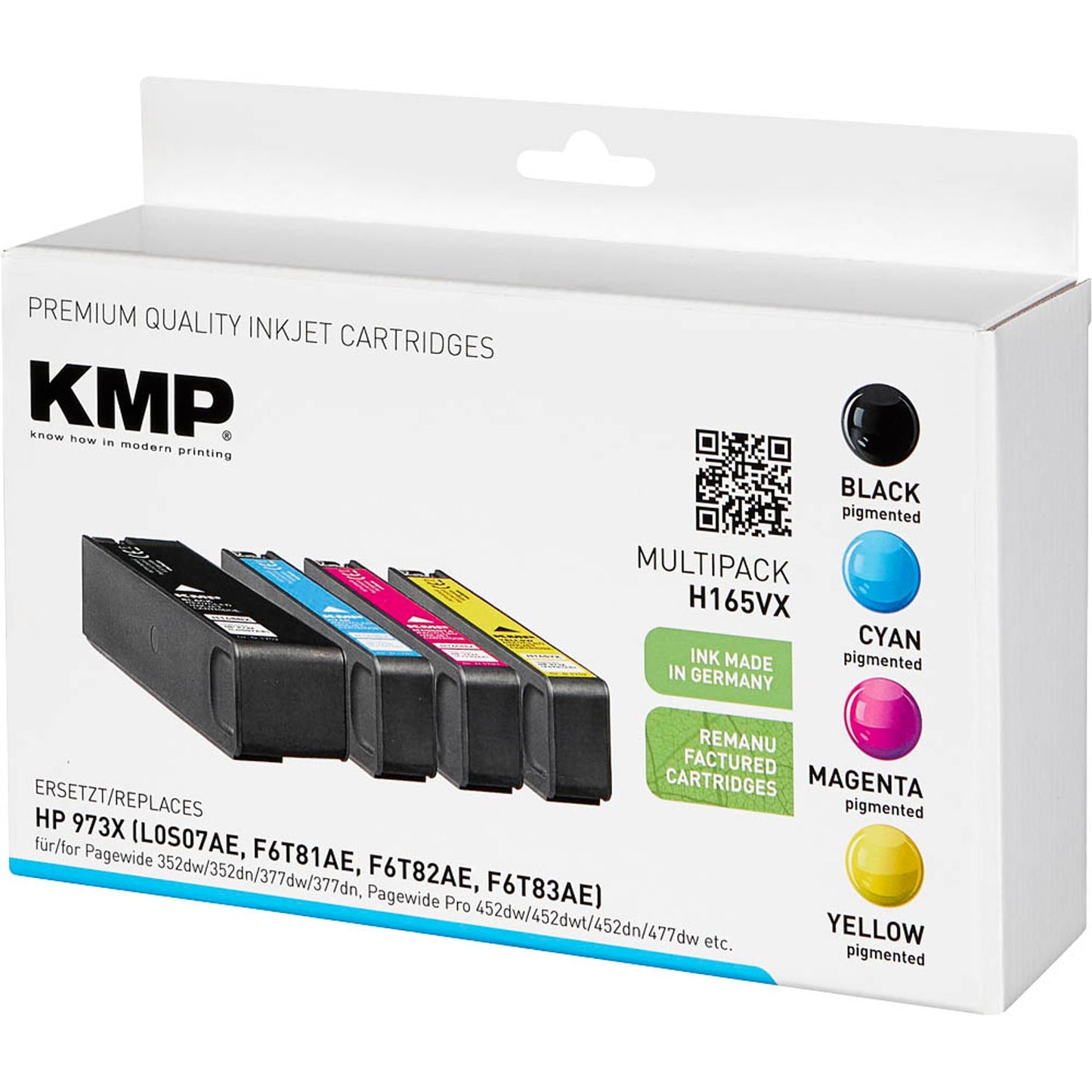 KMP H165VX schwarz, cyan, magenta, gelb Druckerpatronen kompatibel zu HP 973X (L0S07AE, F6T81AE, F6T82AE, F6T83AE), 4er-Set | 1752,4005 | 1 Pack = 4 St.