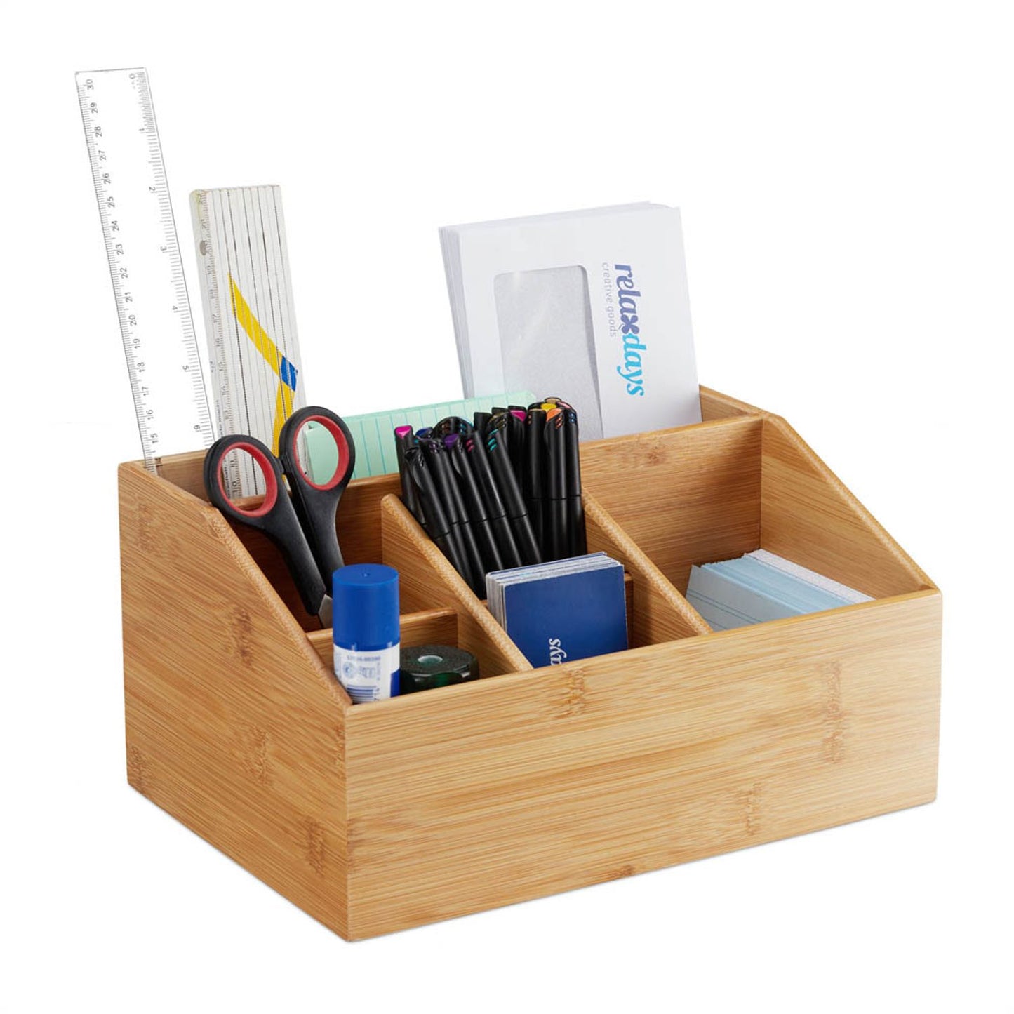 relaxdays Schreibtisch-Organizer braun Bambus 6 Fächer 28,0 x 19,5 x 14,0 cm | 10028807_0