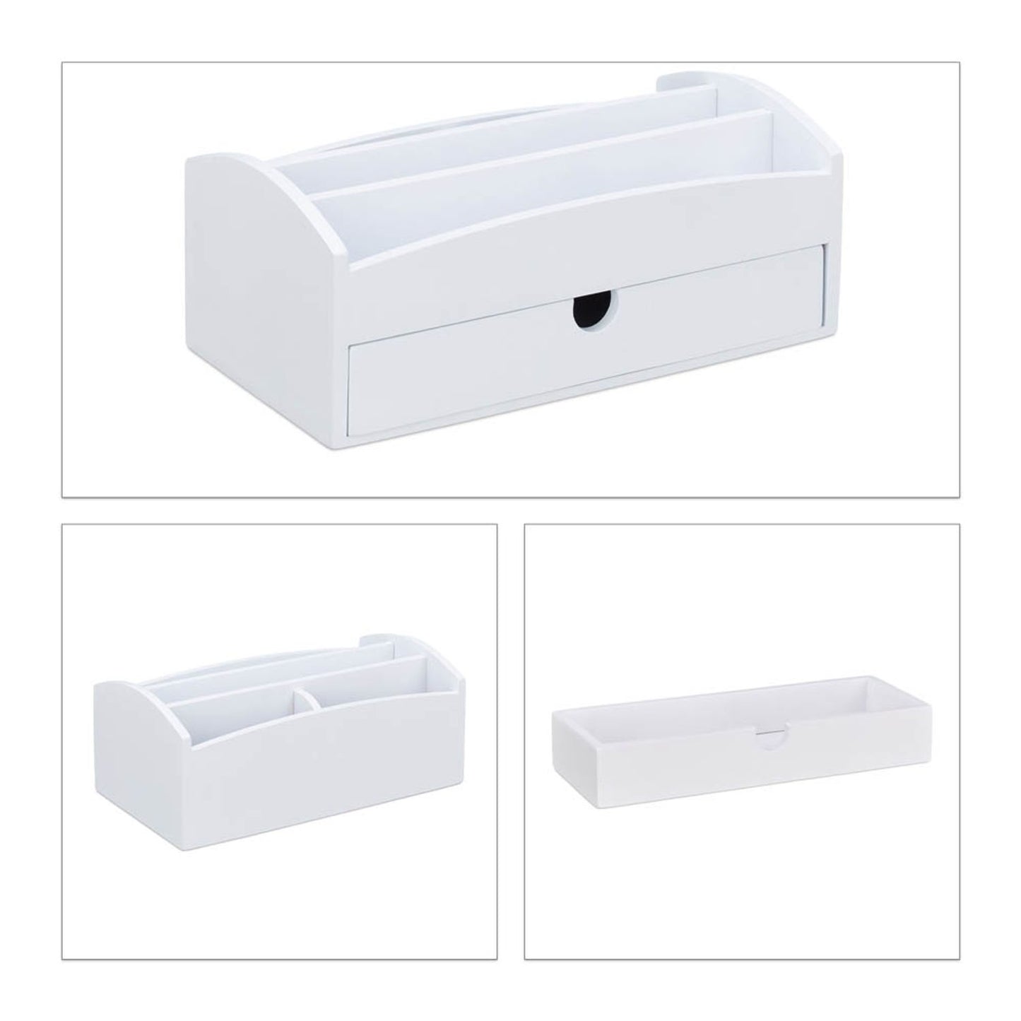 relaxdays Schreibtisch-Organizer weiß Bambus 4 Fächer 27,5 x 15,0 x 11,0 cm | 10023269_0