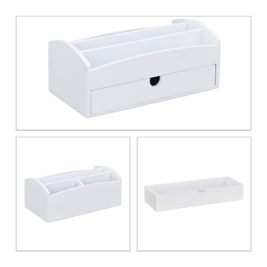 relaxdays Schreibtisch-Organizer weiß Bambus 4 Fächer 27,5 x 15,0 x 11,0 cm | 10023269_0