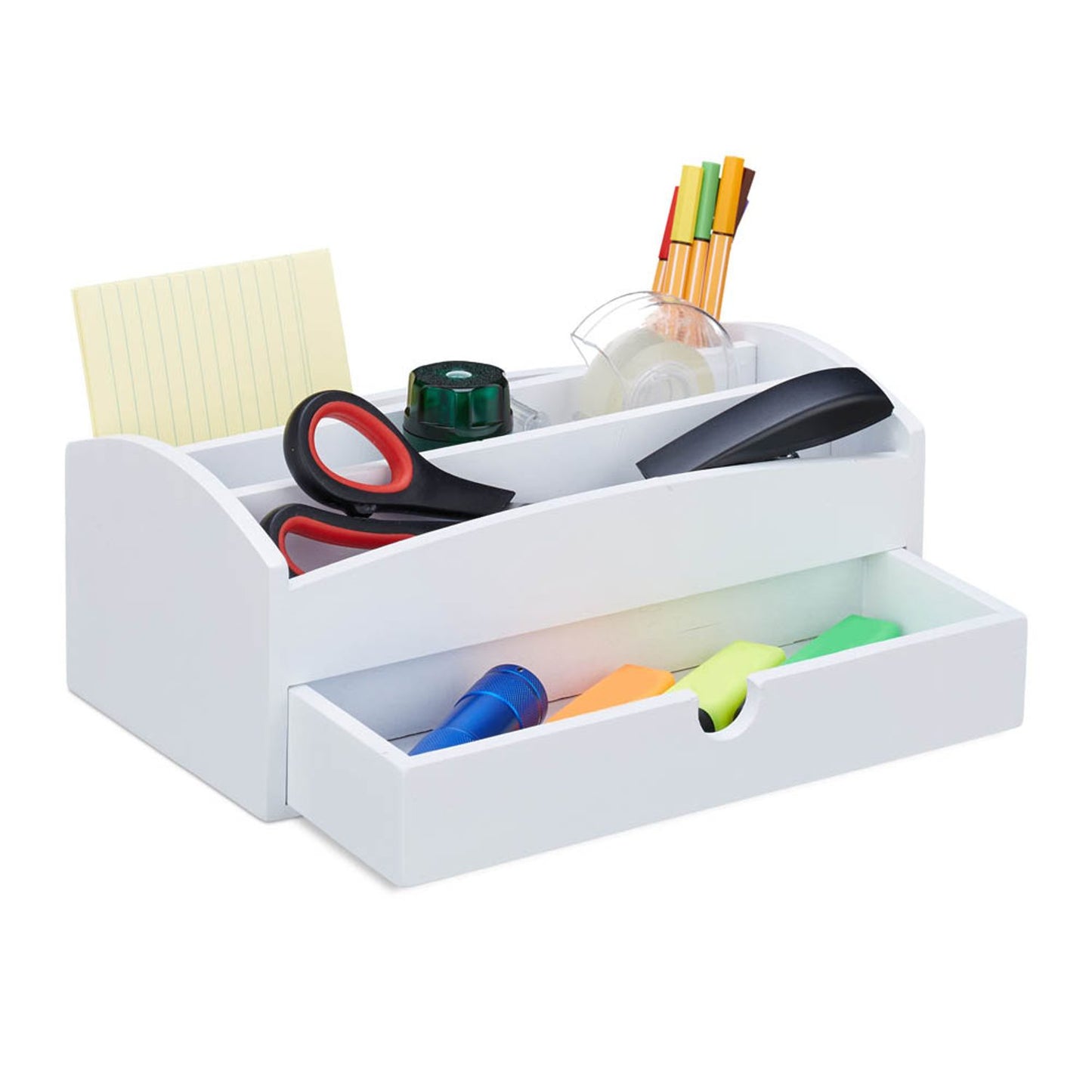 relaxdays Schreibtisch-Organizer weiß Bambus 4 Fächer 27,5 x 15,0 x 11,0 cm | 10023269_0