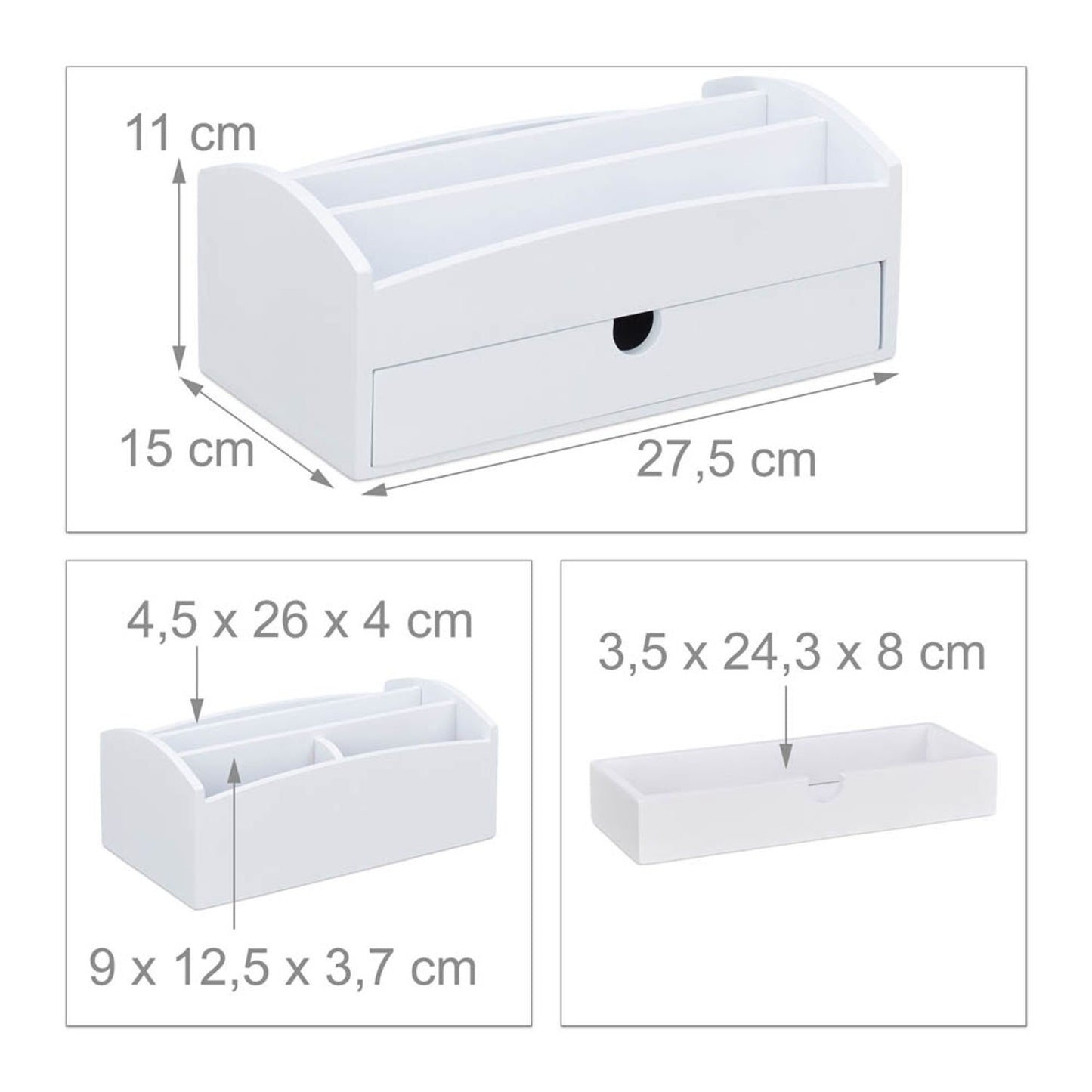 relaxdays Schreibtisch-Organizer weiß Bambus 4 Fächer 27,5 x 15,0 x 11,0 cm | 10023269_0