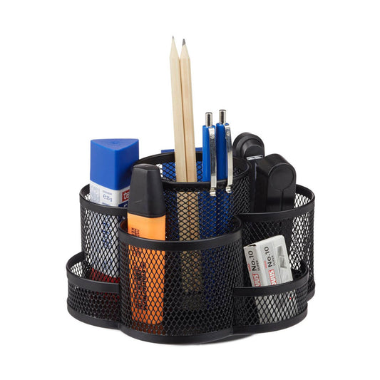 relaxdays Stiftehalter schwarz Metall, lackiert 7 Fächer 17,5 x 16,5 x 11,0 cm | 10022487_46