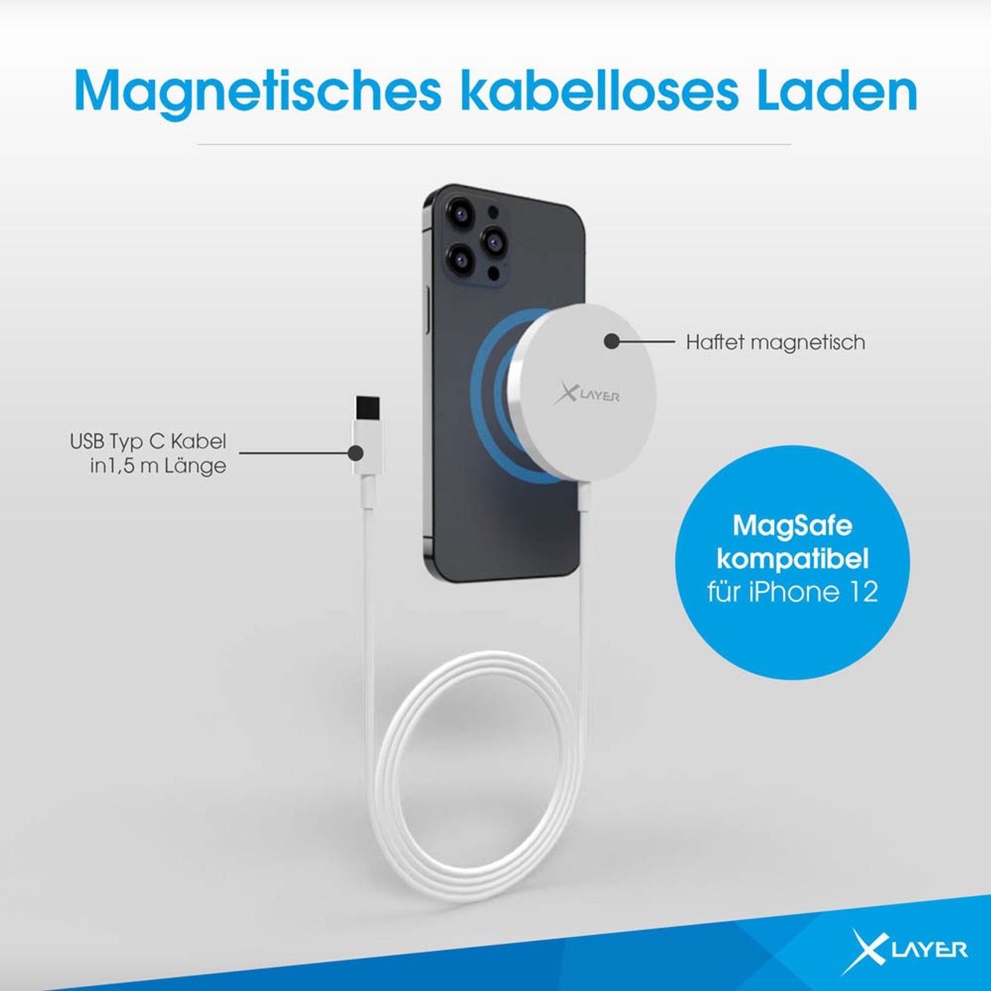 XLAYER Wireless Charging Pad Magnetic Induktive Ladestation weiß, Kabellänge: 1,5 m, 15 Watt | 219048