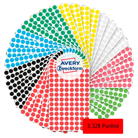 AVERY Zweckform Klebepunkte farbsortiert Ø 8,0 mm | 59994 | 1 Set = 3.328 St.