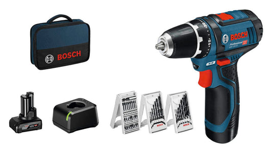 BOSCH Professional GSR 12V-15 Akku-Bohrschrauber-Set 12,0 V, mit 2 Akkus