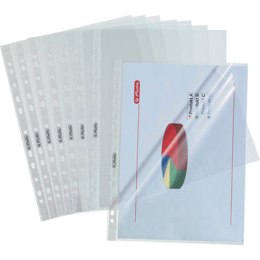 herlitz Prospekthüllen DIN A4 transparent genarbt 0,05 mm | 100810321 | 1 Pack = 100 St.