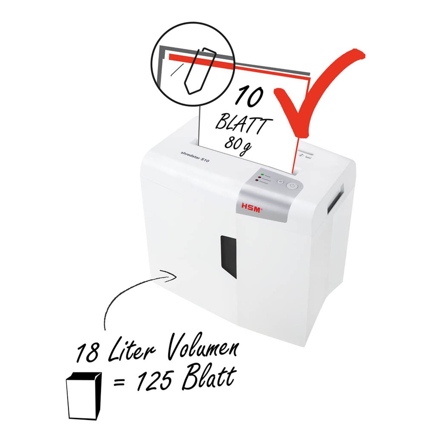 HSM shredstar S10 Aktenvernichter mit Streifenschnitt P-2, 6 mm, bis , weiß | 1042121