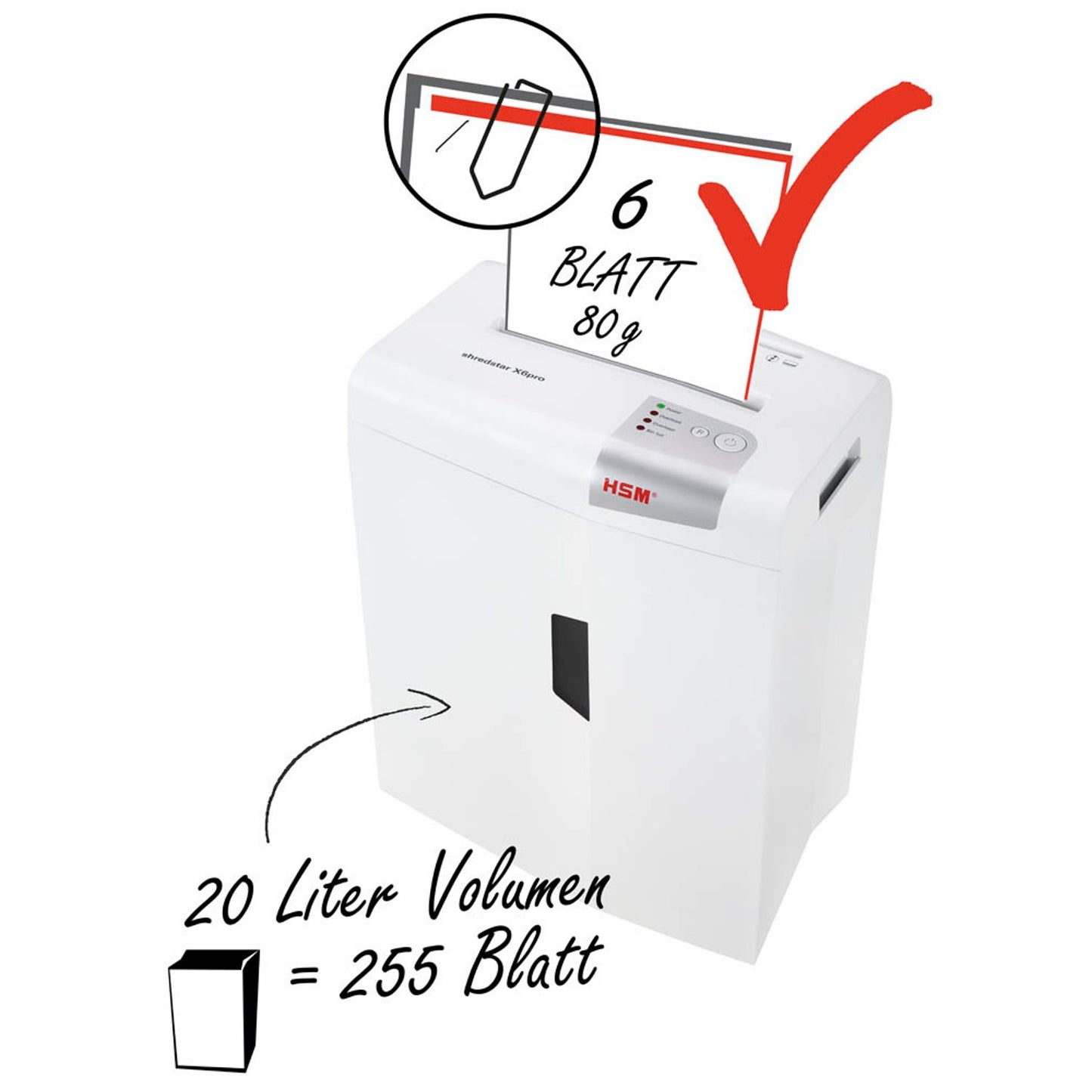 HSM shredstar X6pro Aktenvernichter mit Partikelschnitt P-5, 2 x 15 mm, bis , weiß | 1046111
