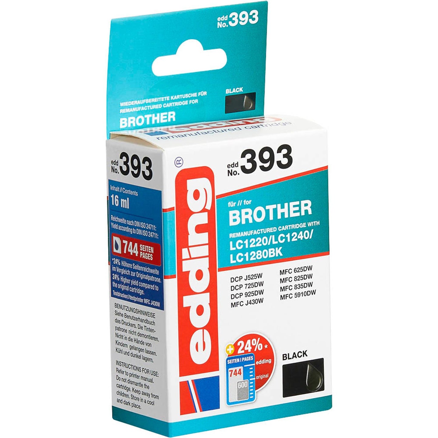 edding EDD-393 schwarz Druckerpatrone kompatibel zu brother LC-1240BK | 18-393