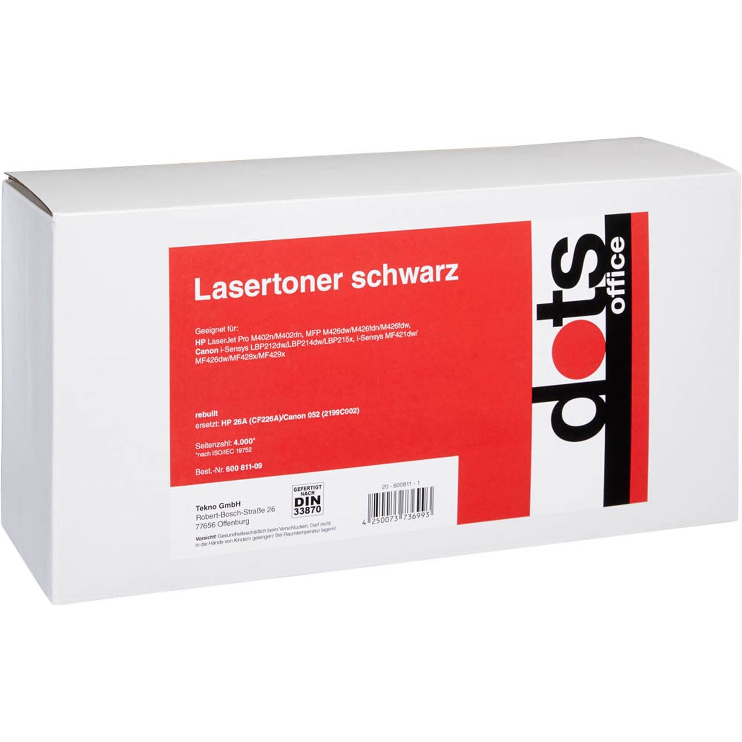 dots schwarz Toner kompatibel zu HP 26A; Canon 052(CF226A; 2199C002) | 2539,0000-DOTS