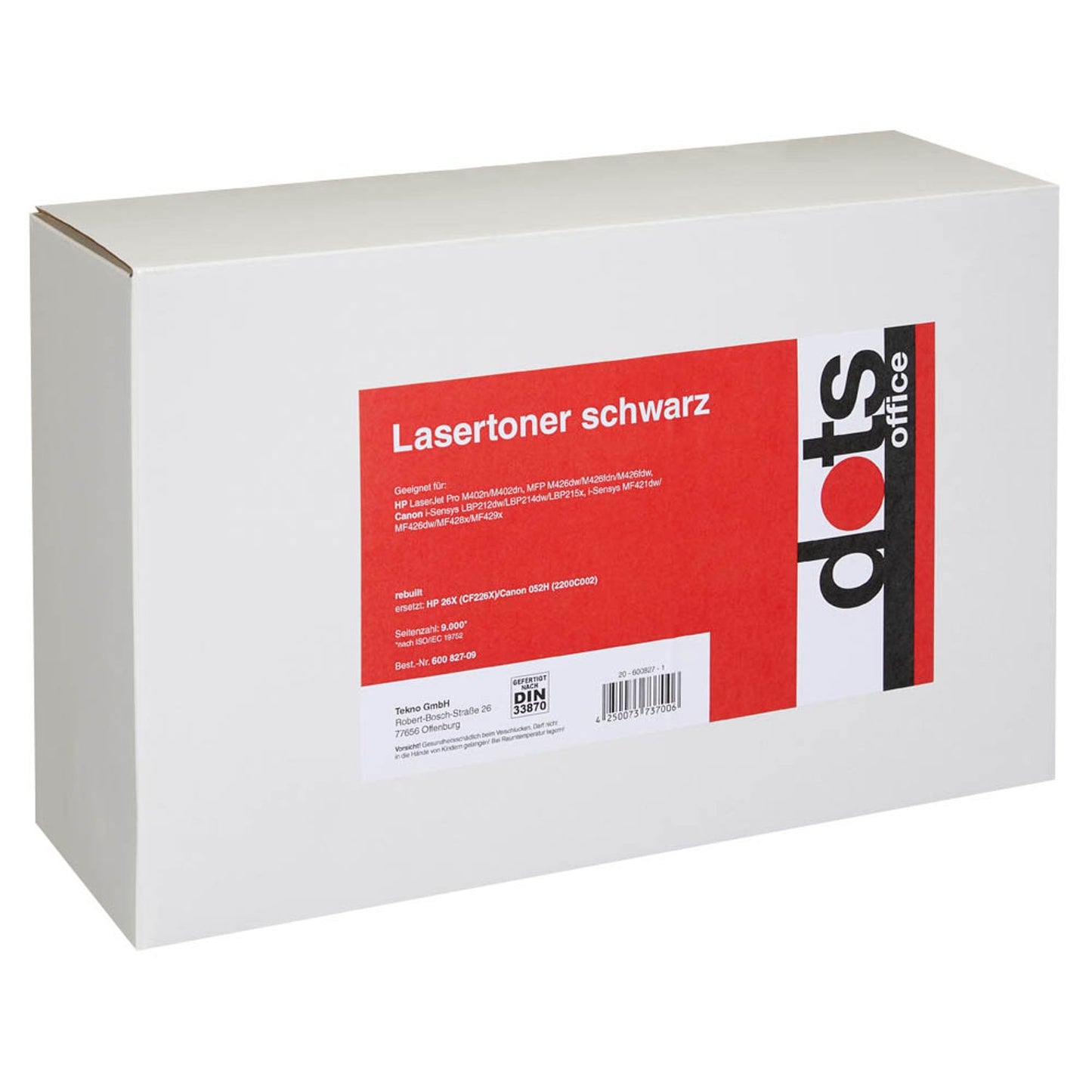 dots schwarz Toner kompatibel zu HP 26X; Canon 052H(CF226X; 2200C002) | 2539,3000-DOTS