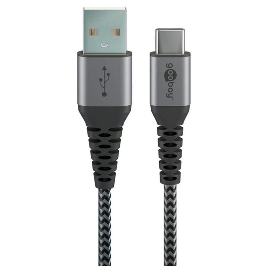 goobay USB 2.0 A/USB C Kabel schwarz, grau, 1 St.