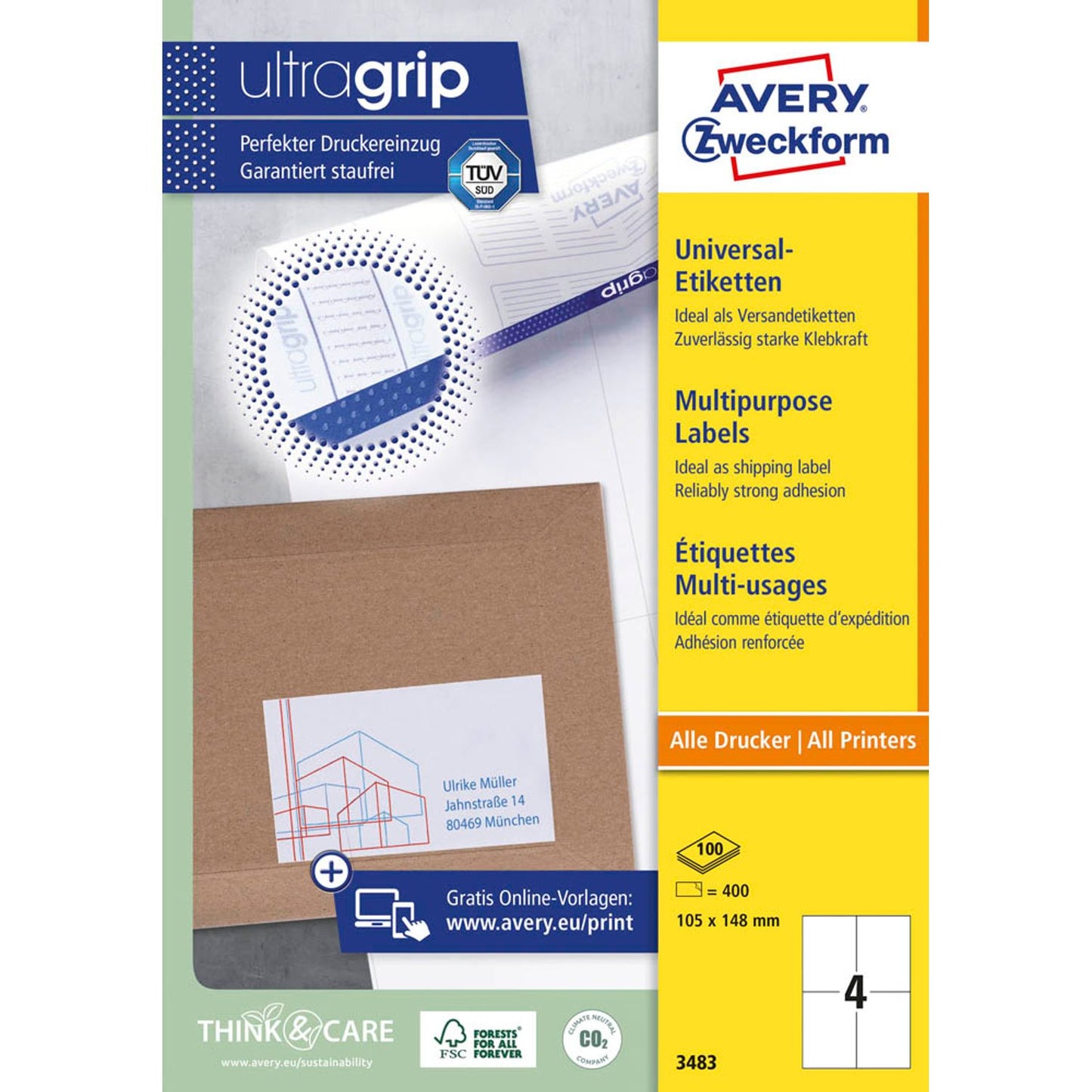 AVERY Zweckform Etiketten weiß 70,0 x 36,0 mm | 6122 | 1 Pack = 10 Blatt