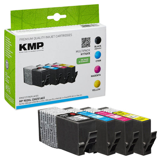 KMP H176VX schwarz, cyan, magenta, gelb Druckerpatronen kompatibel zu HP 903XL (3HZ51AE), 4er-Set | 1756,0005 | 1 Pack = 4 St.