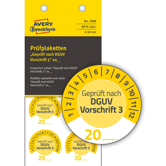 AVERY Zweckform Prüfplaketten gelb 30,0 x 30,0 mm | 7908 | 1 Pack = 10 Blatt