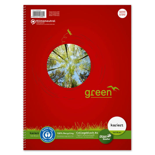 Staufen® Collegeblock green Kleinformat Lineatur 5 kariert DIN A5 Innenrand | 608592020