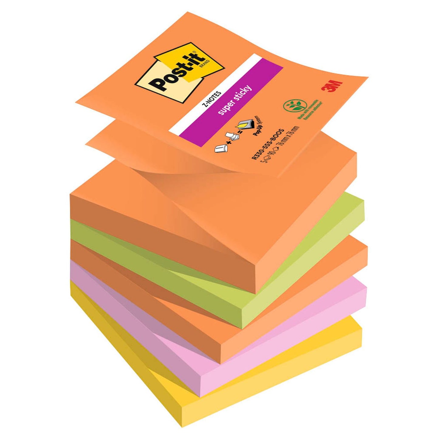 Post-it® Z-Notes Boost Haftnotizen extrastark farbsortiert, 5 Blöcke | 7100258789 | 1 Pack = 5 Blöcke