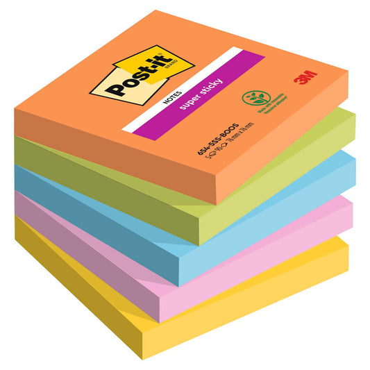 Post-it® Boost Haftnotizen extrastark farbsortiert, 5 Blöcke | 7100258933 | 1 Pack = 5 Blöcke