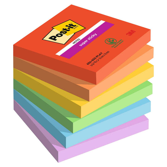 Post-it® Playful Haftnotizen extrastark farbsortiert, 6 Blöcke | 7100258795 | 1 Pack = 6 Blöcke