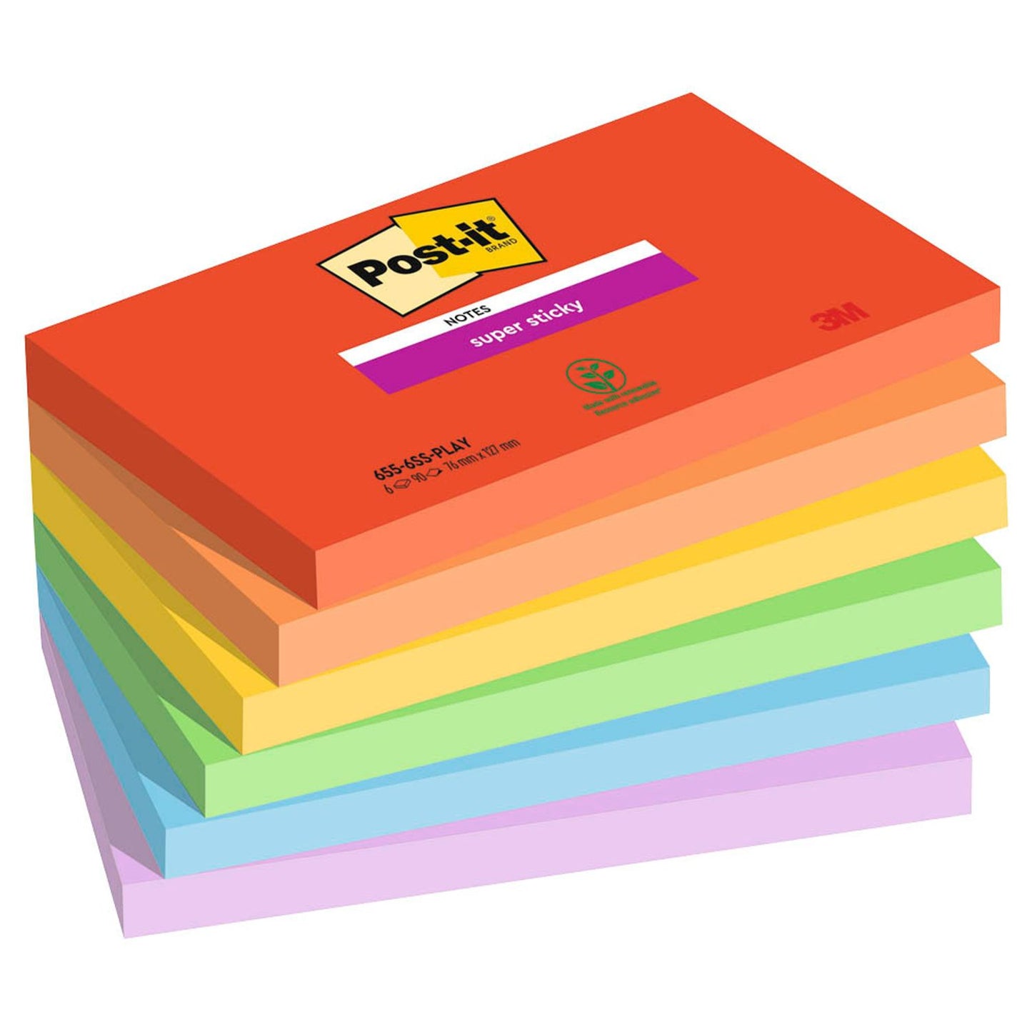 Post-it® Playful Haftnotizen extrastark farbsortiert, 6 Blöcke | 7100258796 | 1 Pack = 6 Blöcke