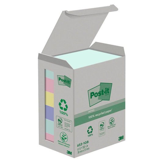Post-it® Recycling Notes Rainbow Haftnotizen farbsortiert, 6 Blöcke | 7100259445 | 1 Pack = 6 Blöcke
