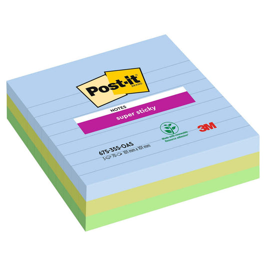 Post-it® Super Sticky Oasis Haftnotizen extrastark farbsortiert, 3 Blöcke | 7100259444 | 1 Pack = 3 Blöcke