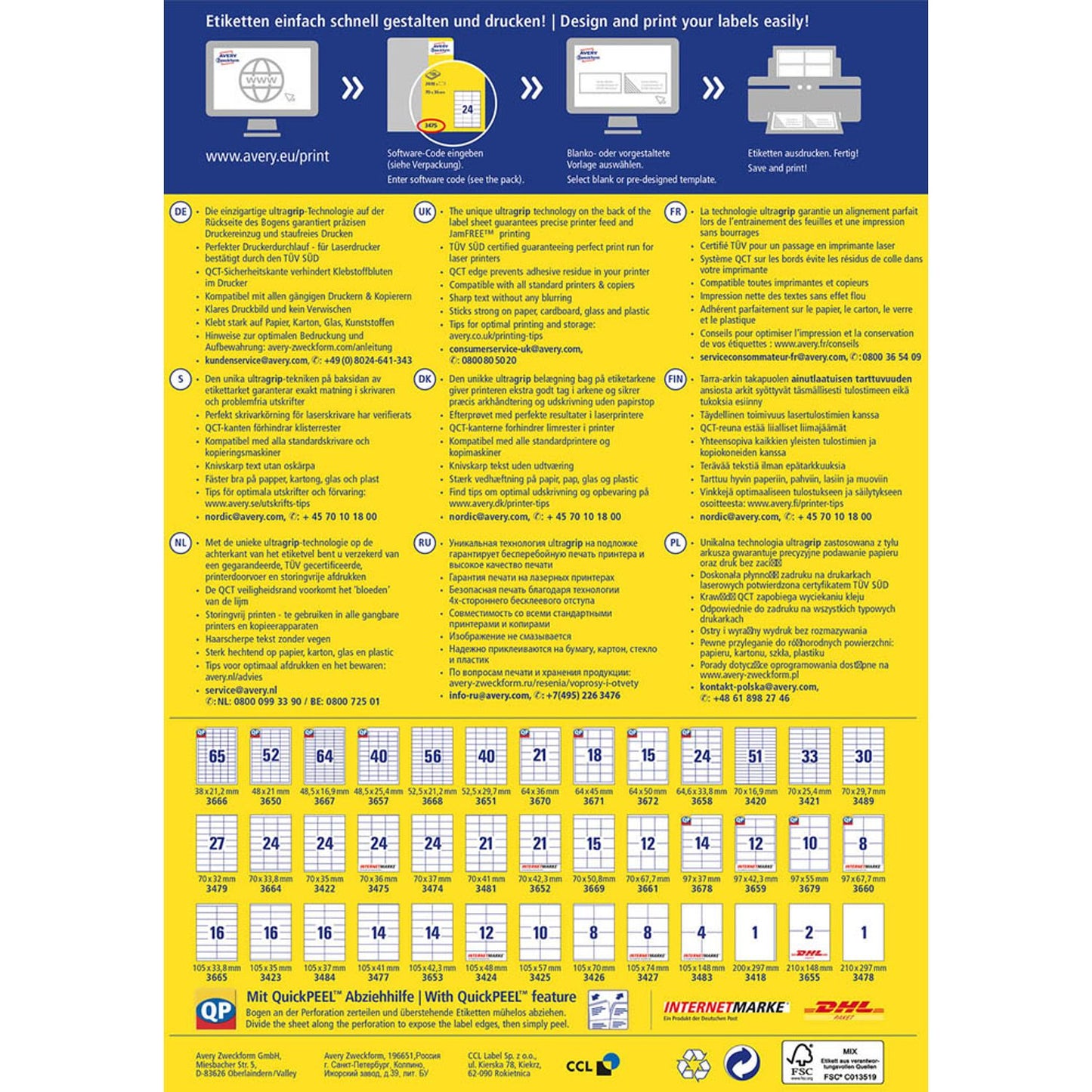 AVERY Zweckform Etiketten weiß 105,0 x 48,0 mm | 3424 | 1 Pack = 100 Blatt