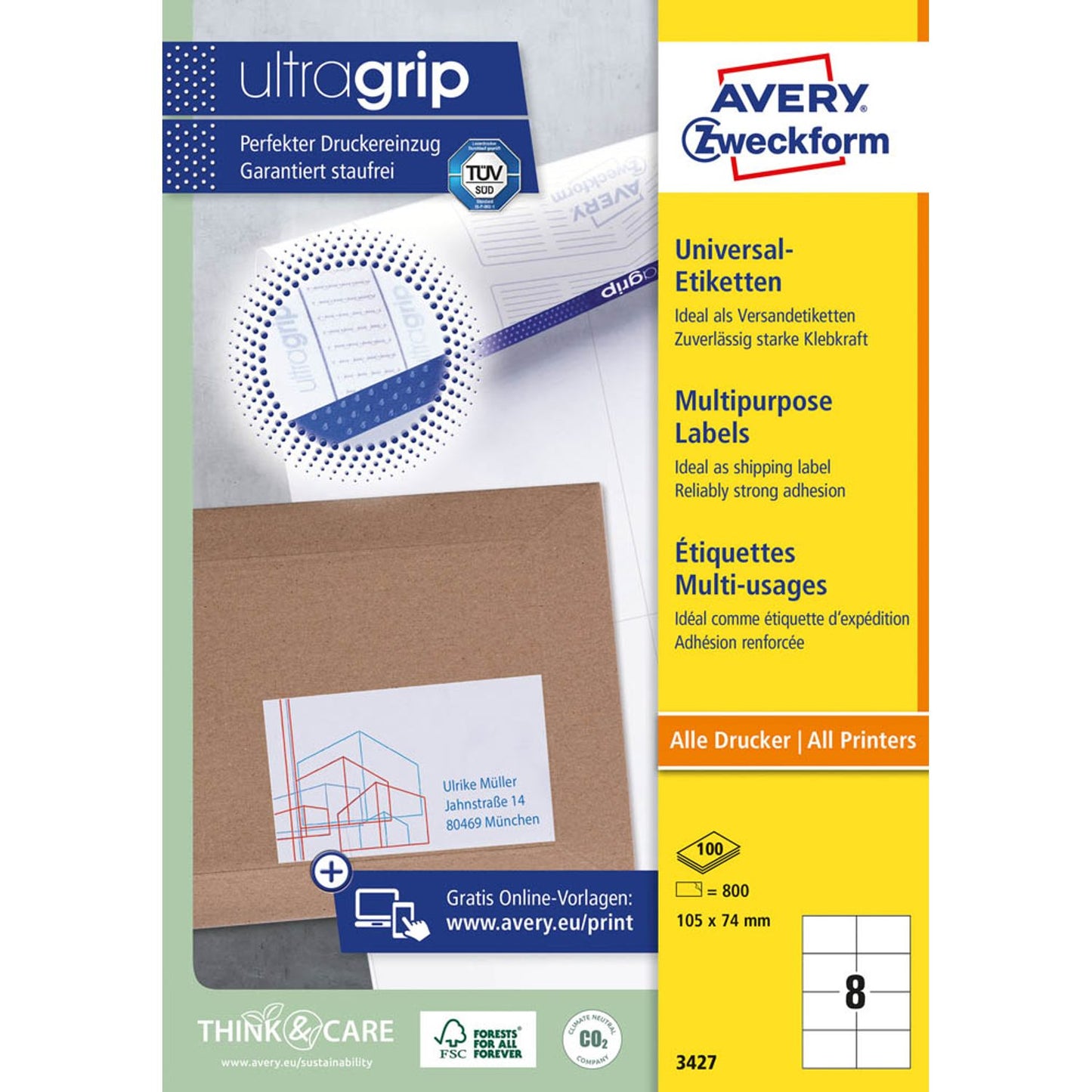 AVERY Zweckform Etiketten weiß 105,0 x 74,0 mm | 3427 | 1 Pack = 100 Blatt