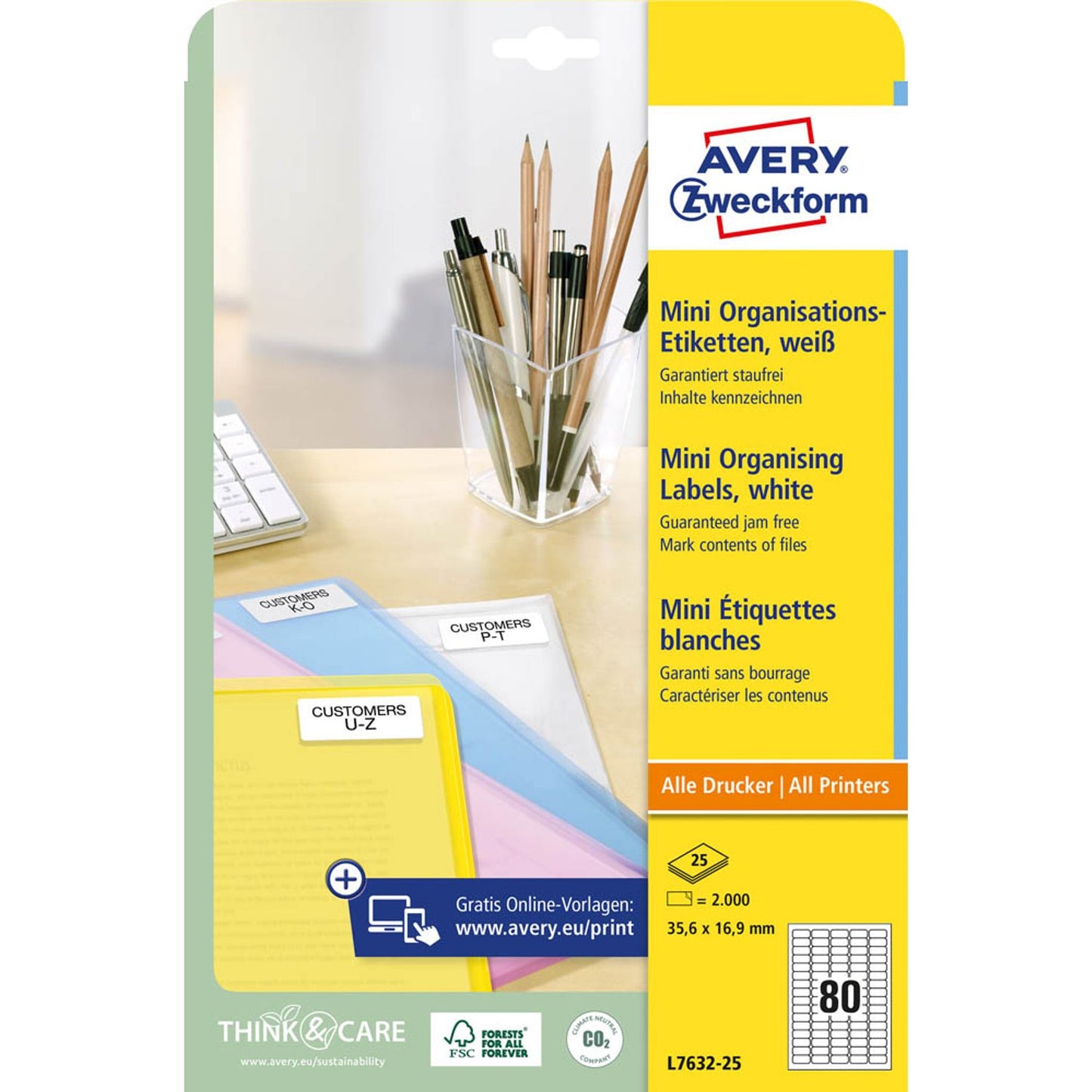 AVERY Zweckform Etiketten weiß 35,6 x 16,9 mm | L7632-25 | 1 Pack = 25 Blatt