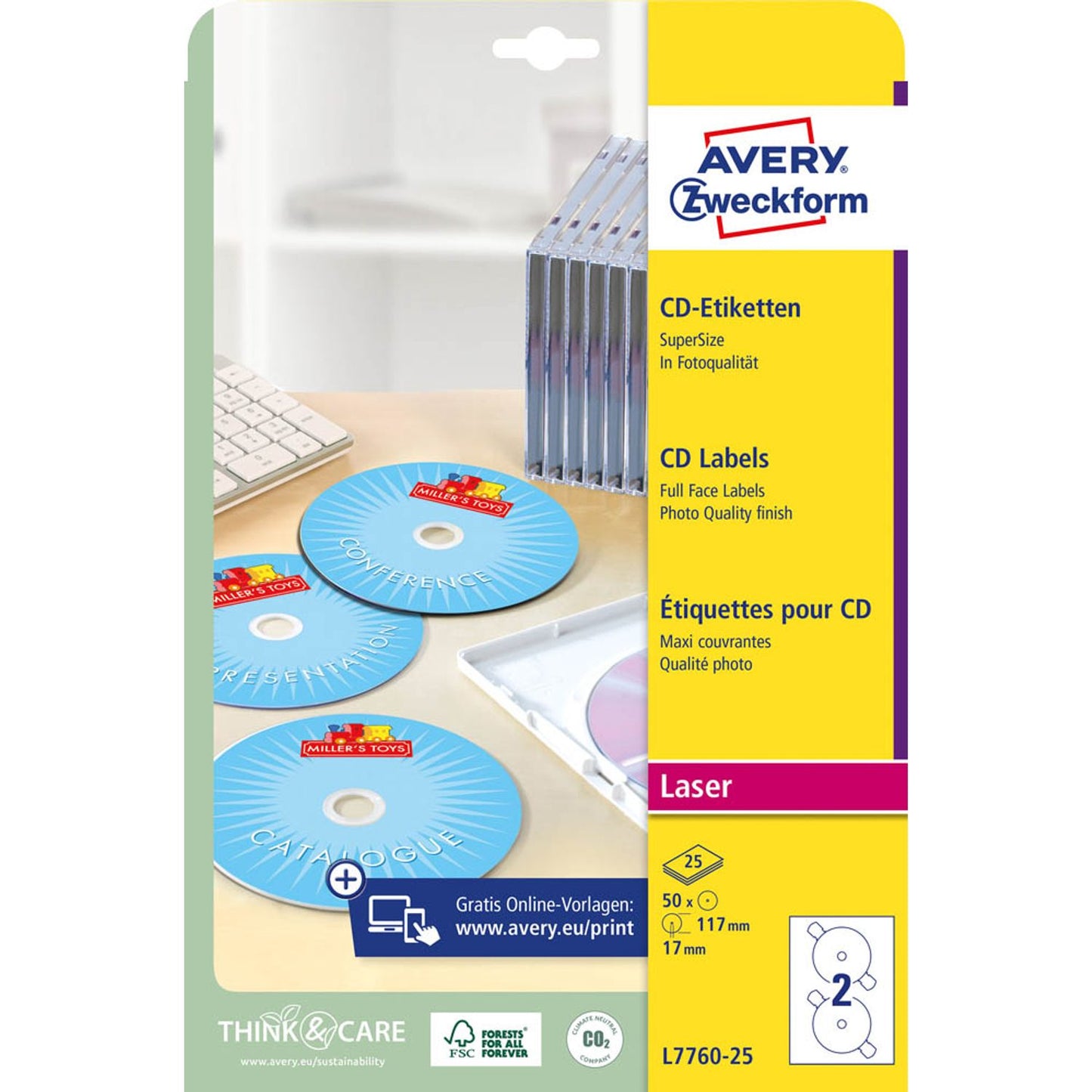 AVERY Zweckform CD-Etiketten weiß | L7760-25 | 1 Pack = 50 Etiketten