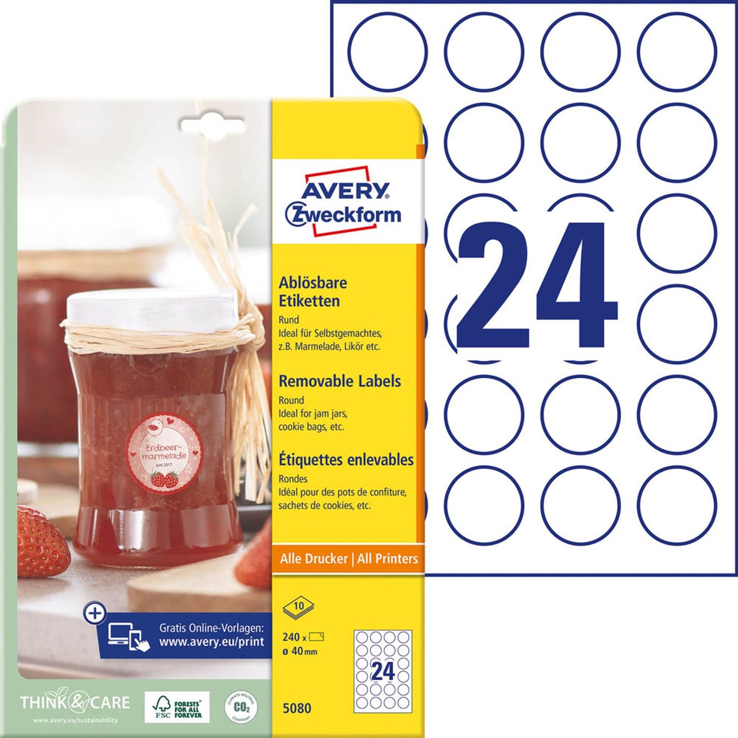AVERY Zweckform Etiketten weiß 40,0 x 40,0 mm | 5080 | 1 Pack = 10 Blatt