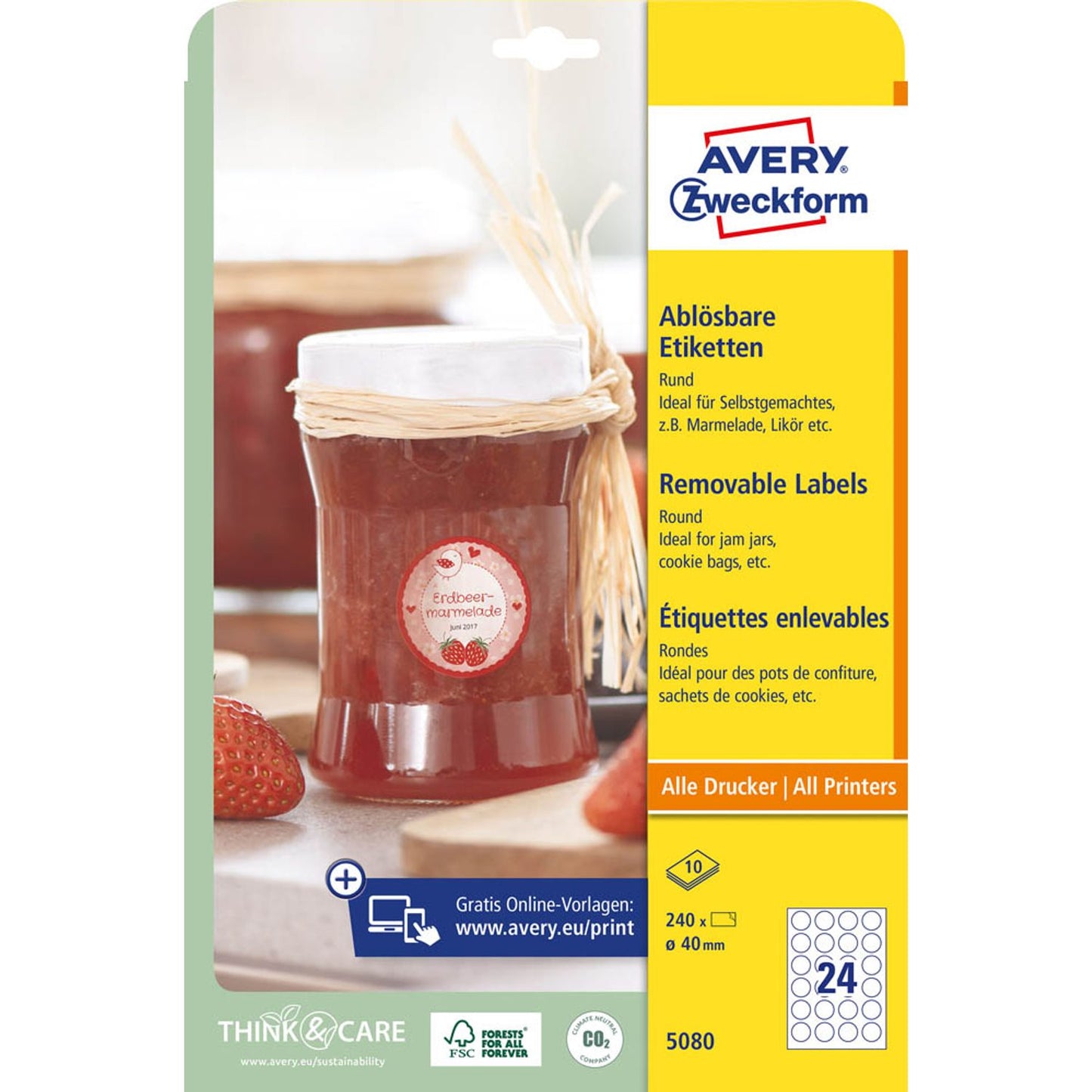 AVERY Zweckform Etiketten weiß 40,0 x 40,0 mm | 5080 | 1 Pack = 10 Blatt