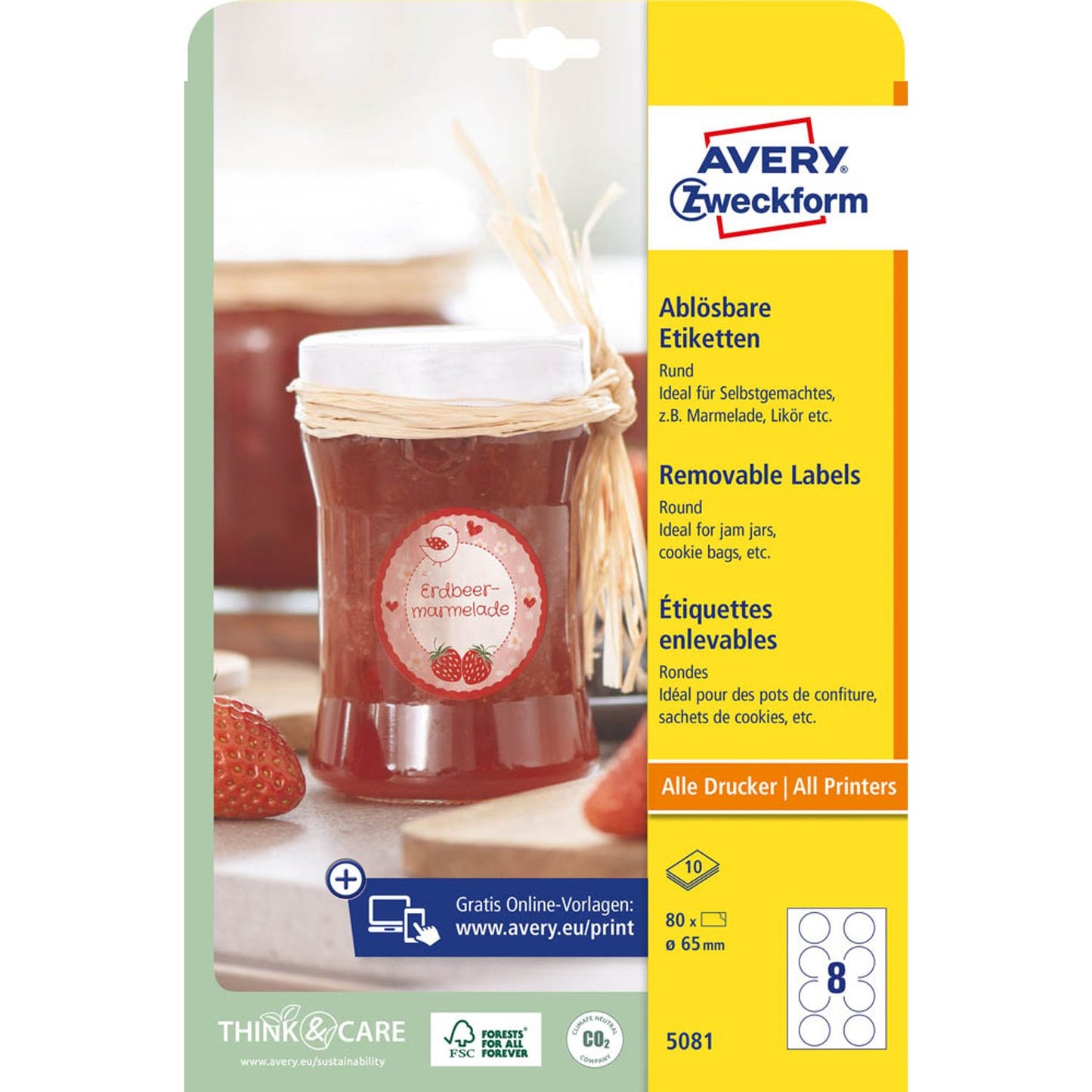 AVERY Zweckform Etiketten weiß 65,0 x 65,0 mm | 5081 | 1 Pack = 10 Blatt