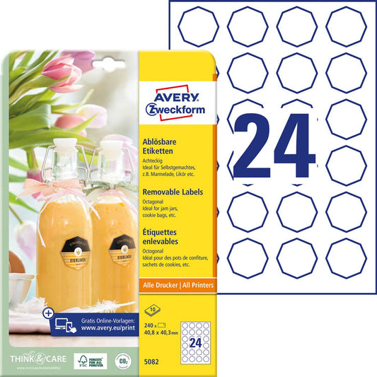 AVERY Zweckform Etiketten weiß 40,8 x 40,3 mm | 5082 | 1 Pack = 10 Blatt