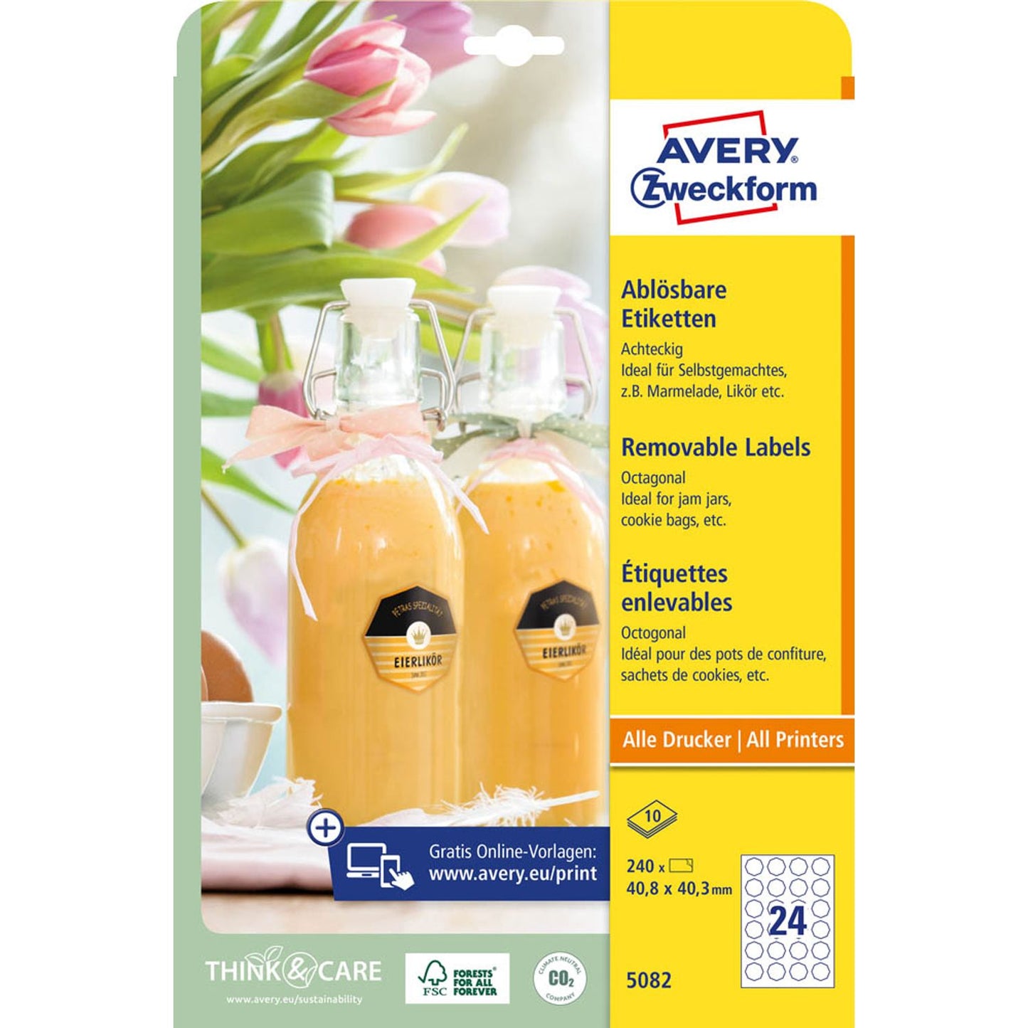AVERY Zweckform Etiketten weiß 40,8 x 40,3 mm | 5082 | 1 Pack = 10 Blatt