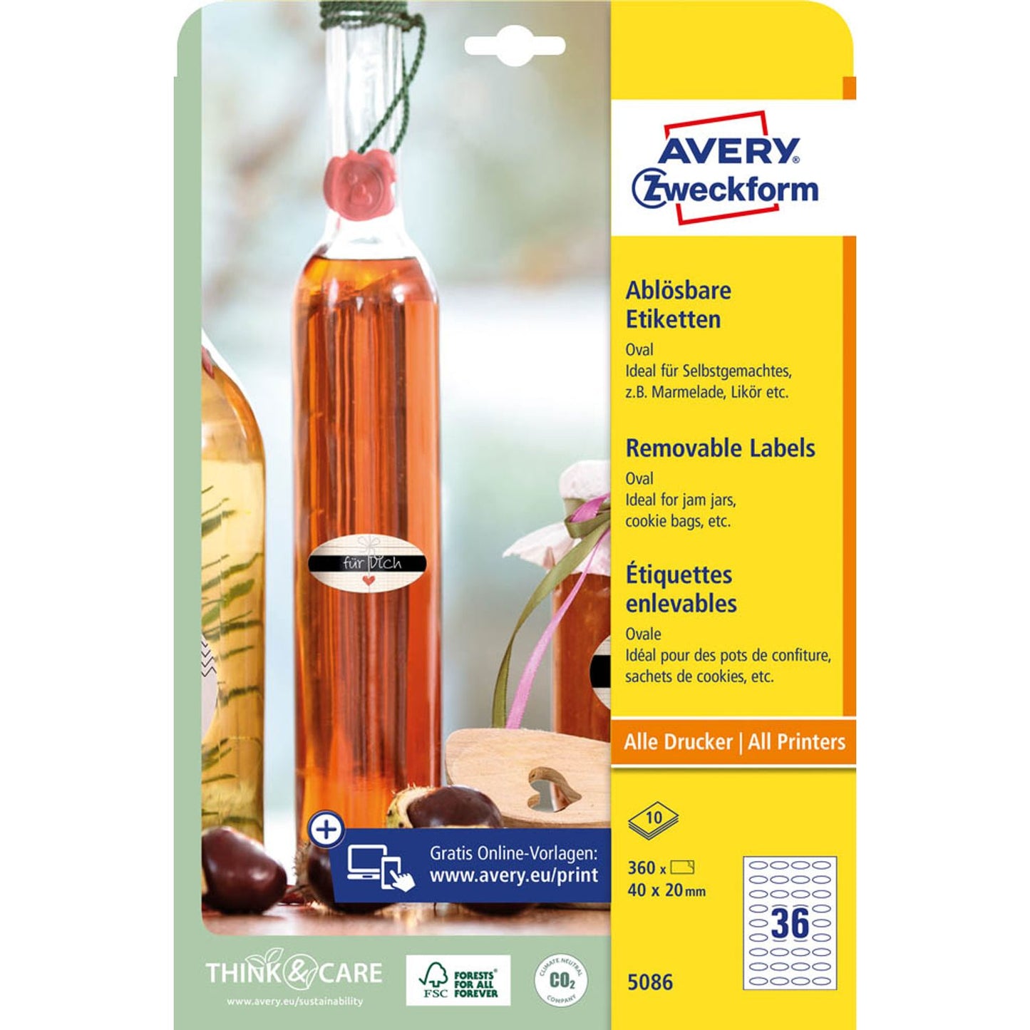 AVERY Zweckform Etiketten weiß 40,0 x 20,0 mm | 5086 | 1 Pack = 10 Blatt