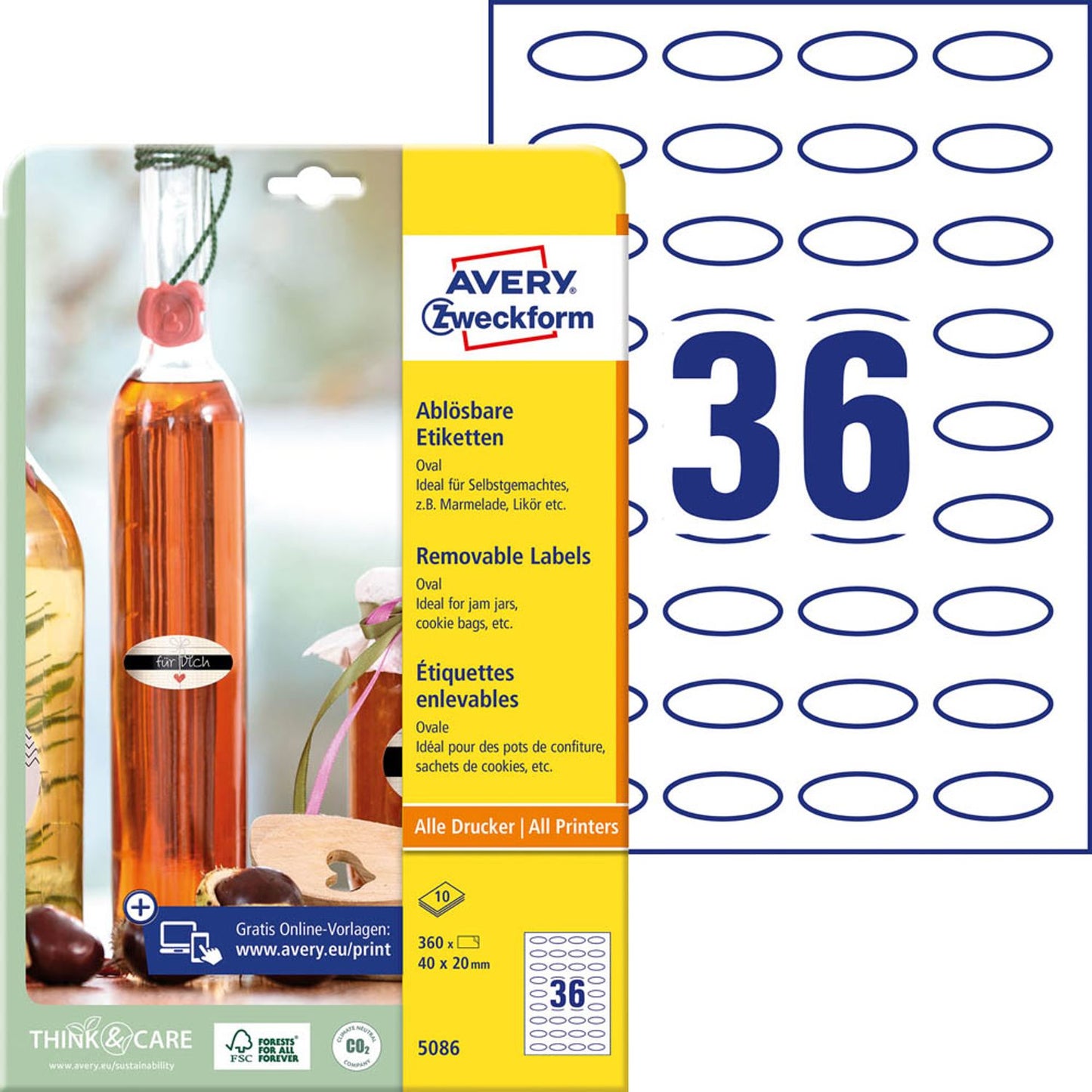 AVERY Zweckform Etiketten weiß 40,0 x 20,0 mm | 5086 | 1 Pack = 10 Blatt