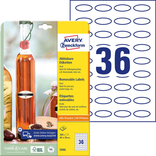 AVERY Zweckform Etiketten weiß 40,0 x 20,0 mm | 5086 | 1 Pack = 10 Blatt