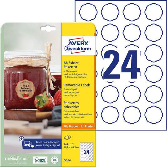 AVERY Zweckform Etiketten weiß 40,8 x 40,3 mm | 5084 | 1 Pack = 10 Blatt