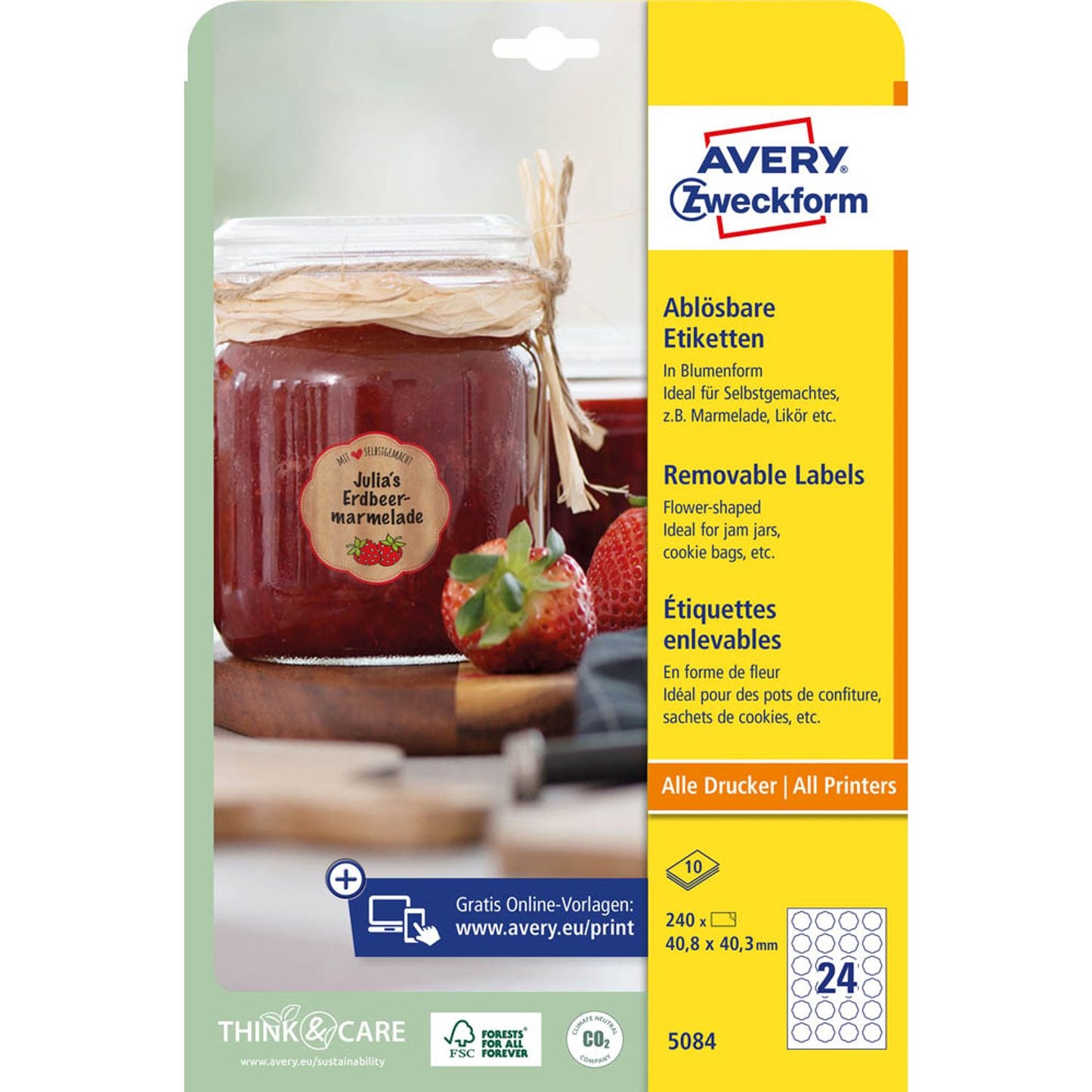 AVERY Zweckform Etiketten weiß 40,8 x 40,3 mm | 5084 | 1 Pack = 10 Blatt