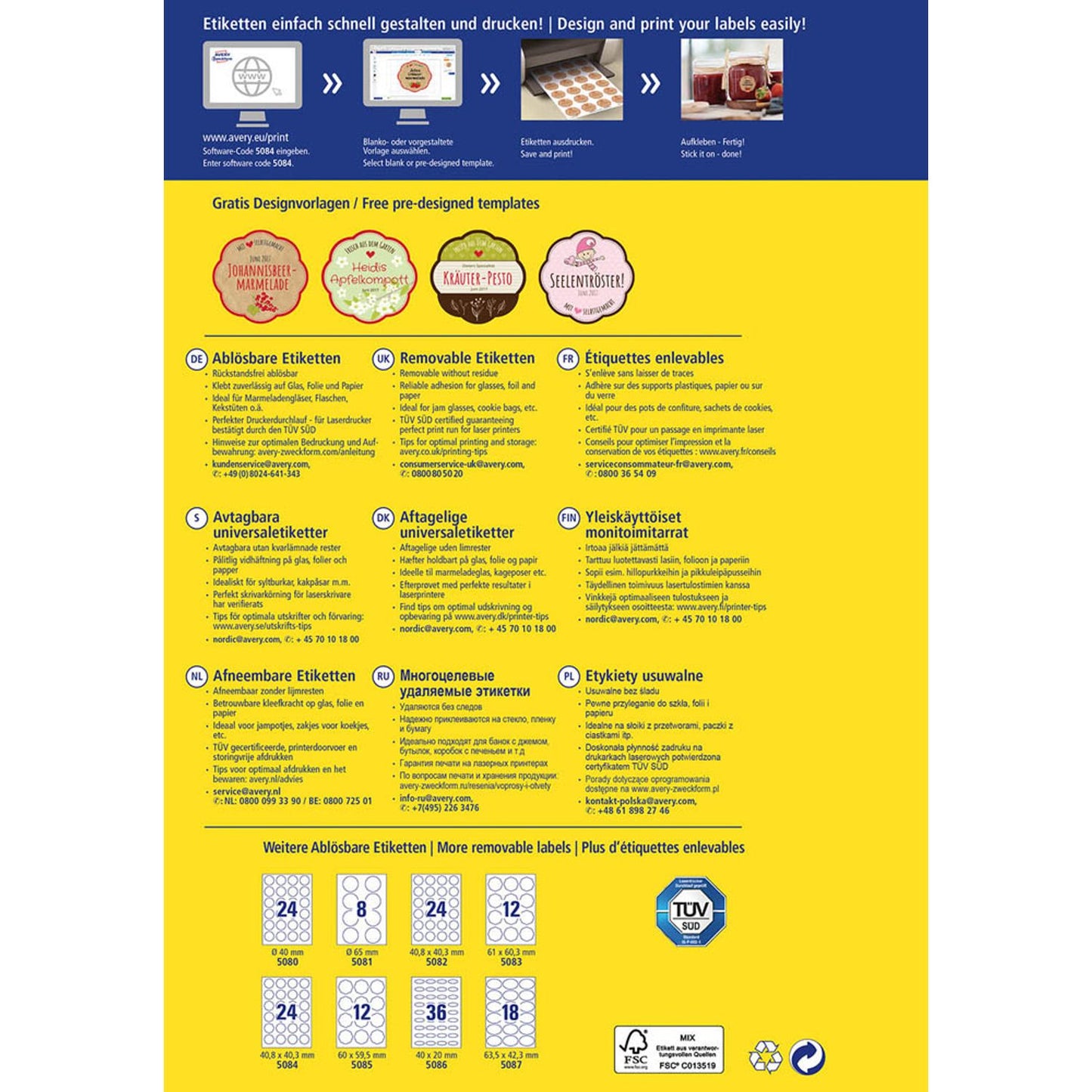AVERY Zweckform Etiketten weiß 40,8 x 40,3 mm | 5084 | 1 Pack = 10 Blatt