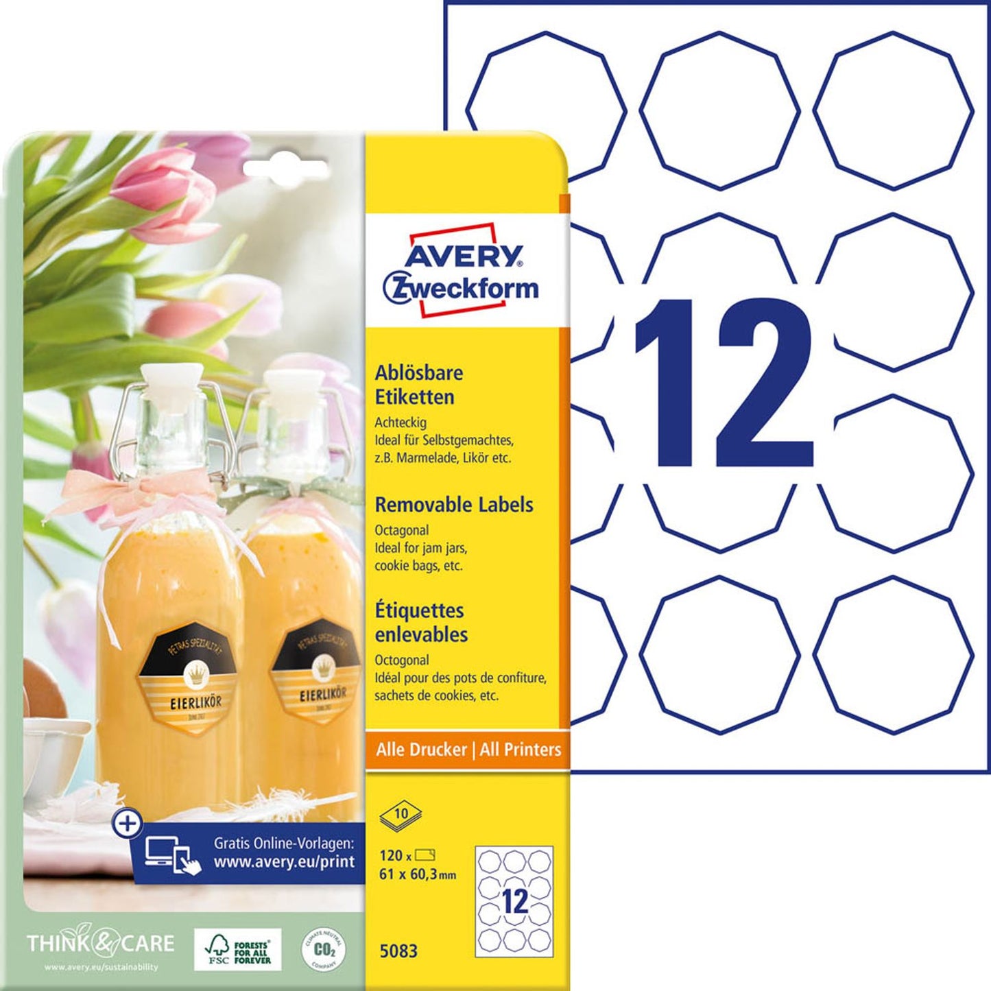 AVERY Zweckform Etiketten weiß 61,0 x 60,3 mm | 5083 | 1 Pack = 10 Blatt