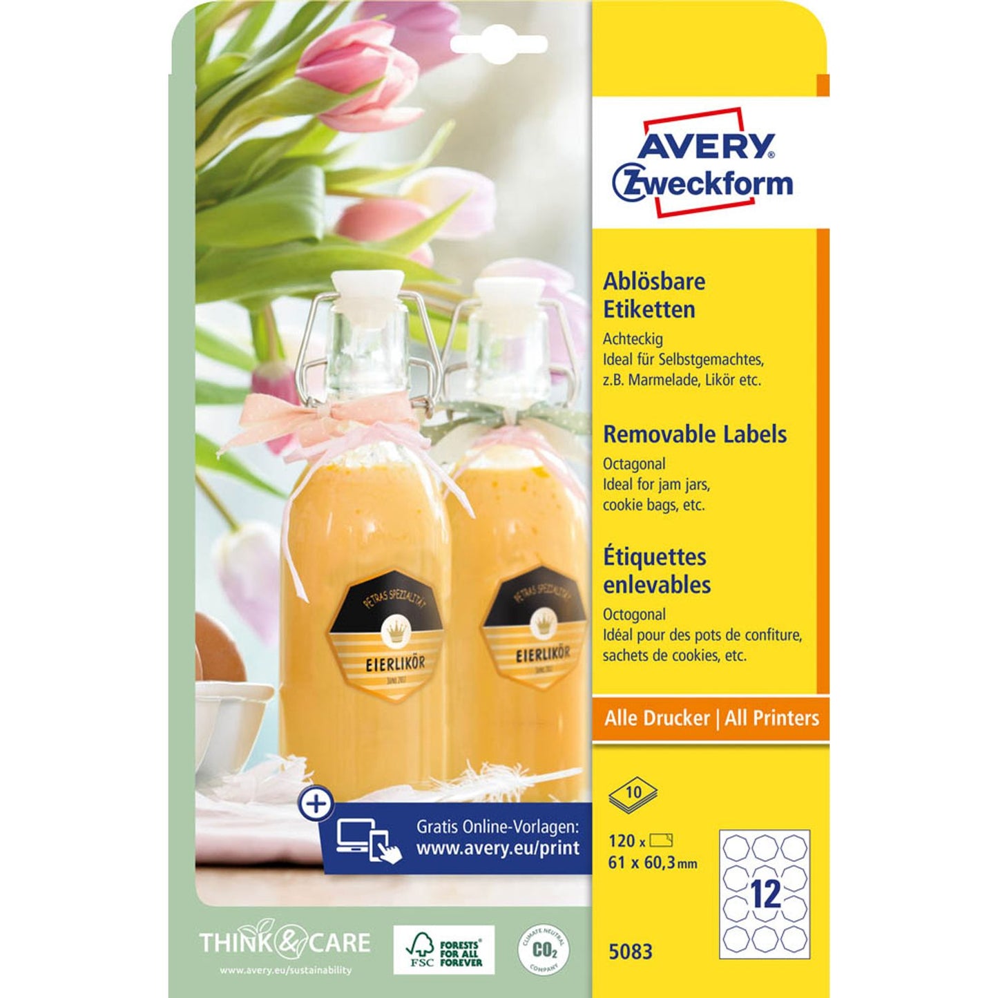 AVERY Zweckform Etiketten weiß 61,0 x 60,3 mm | 5083 | 1 Pack = 10 Blatt