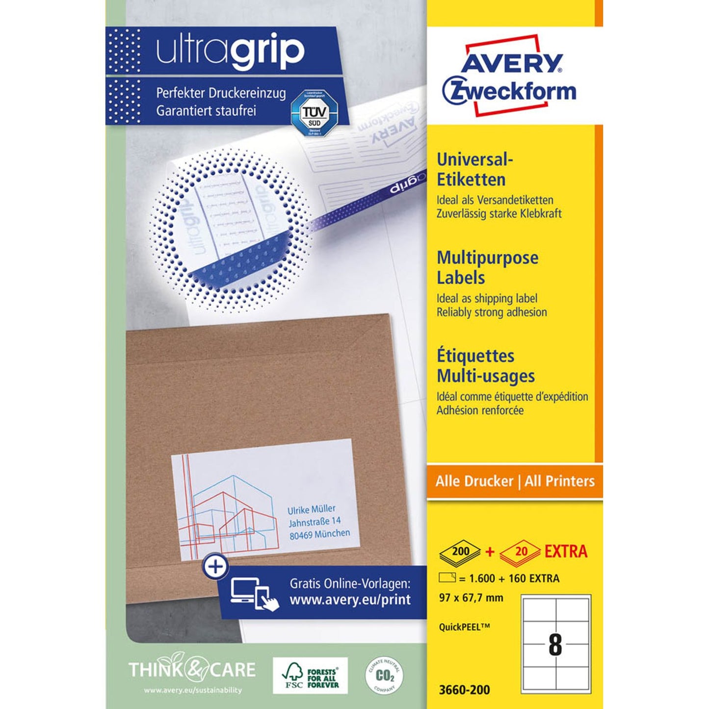 AVERY Zweckform Etiketten weiß 97,0 x 67,7 mm | 3660-200 | 1 Pack = 220 Blatt