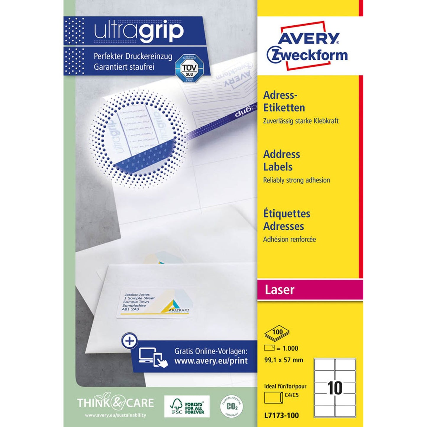 AVERY Zweckform Adressetiketten weiß 99,1 x 57,0 mm | L7173-100 | 1 Pack = 100 Blatt