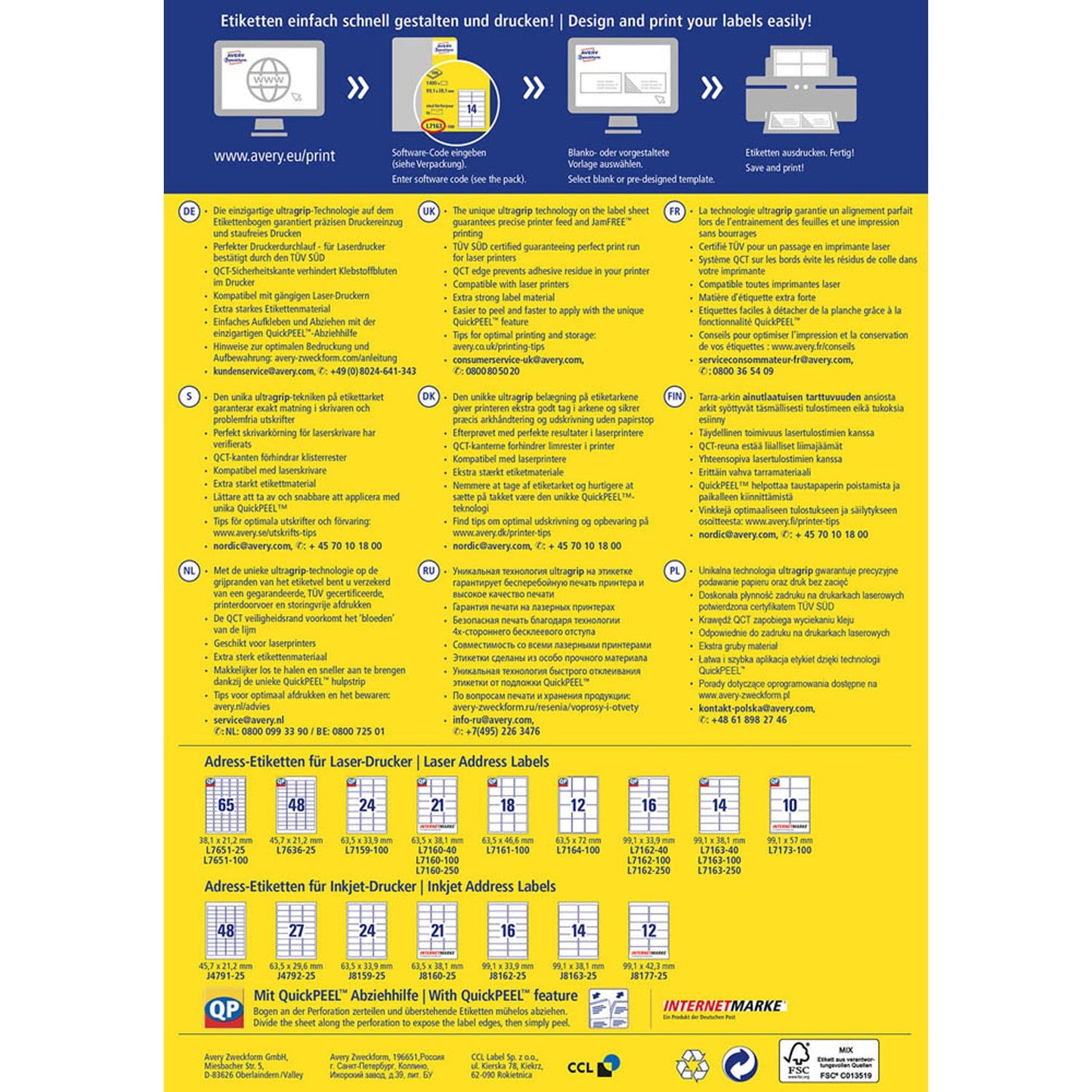 AVERY Zweckform Adressetiketten weiß 99,1 x 57,0 mm | L7173-100 | 1 Pack = 100 Blatt
