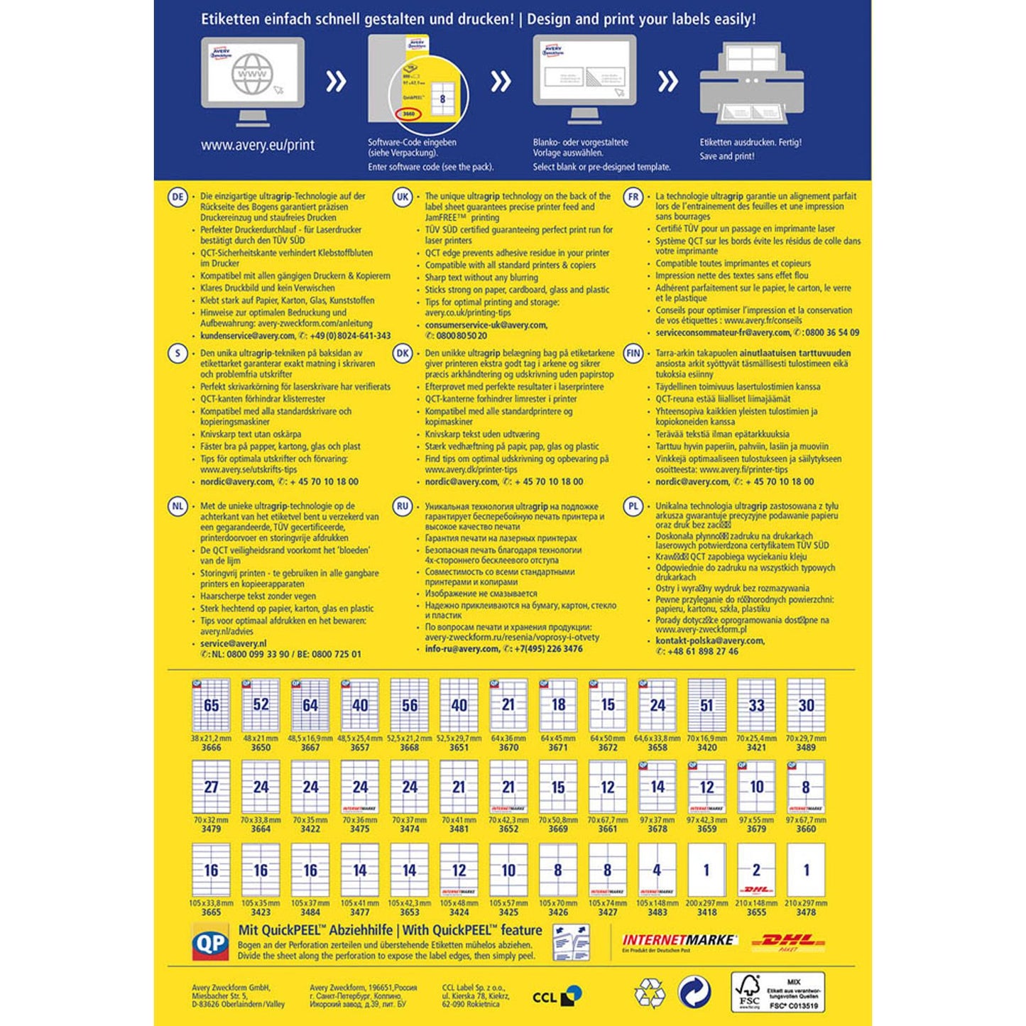 AVERY Zweckform Etiketten weiß 105,0 x 148,0 mm | 3483 | 1 Pack = 100 Blatt